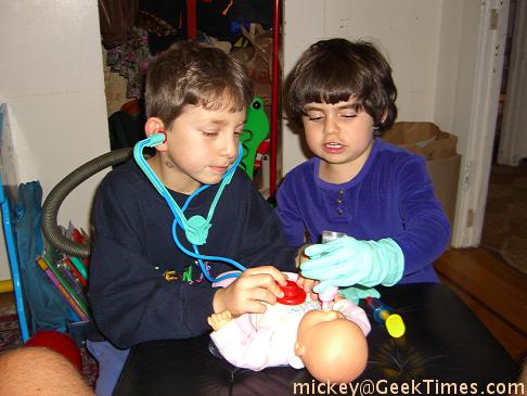 Lila and Isaac play doctor