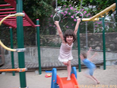 Lila on playground rings