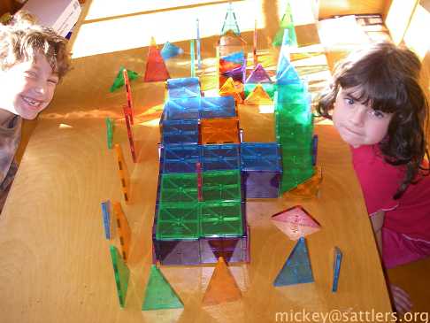 Isaac & Lila play with Magnatiles