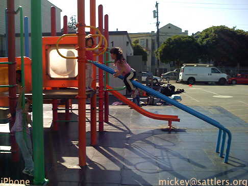 Lila, on the school's play structure