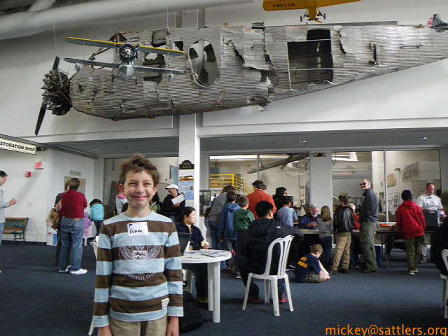 Isaac in line at Hiller Aviation Museum Young Eagles Day