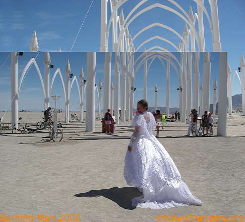 Burning Man 2006: wedding dress in cathedral