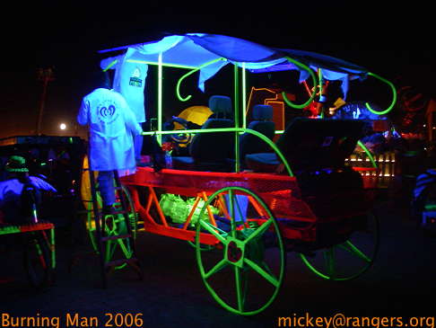 Burning Man 2006: nighttime: day-glo black-light art car