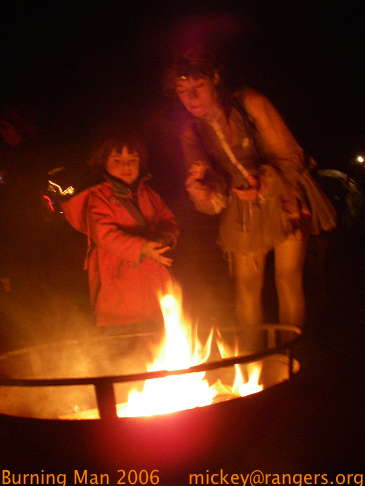 Burning Man 2006: nighttime: Lila & Rose at smores camp