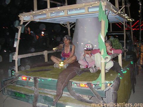 Burning Man 2007: Lila, Rose, Isaac on nighttime art car