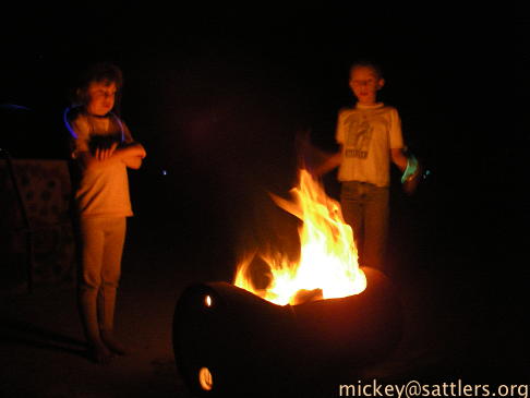 Burning Man 2007: Isaac & Lila at the Kidsville burn barrel