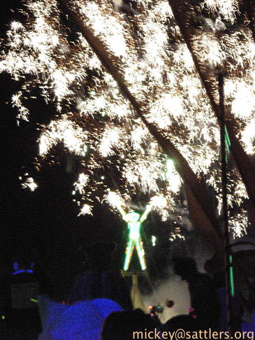Burning Man 2007: fireworks over the Man